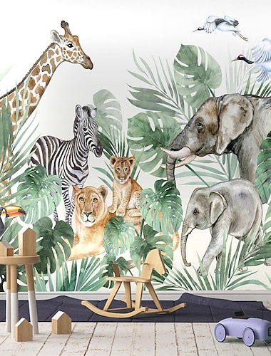  Nursery muurschildering behang muursticker die print schil en stok zelfklevende cartoon giraffe olifant dier canvas home decor