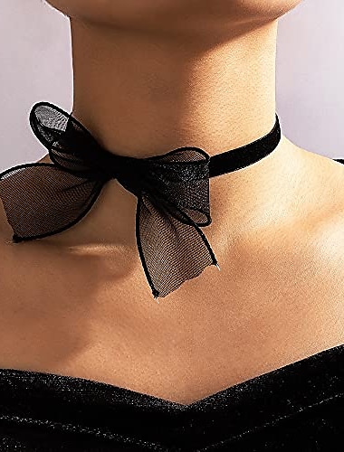  sexy black lace bow-knot collar choker necklace soft velvet suede choker tie cravat jewelry gift for women teens girls (black)