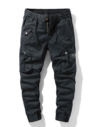  Men's Cargo Pants Cargo Trousers Trousers Work Pants Drawstring Elastic Waist Multi Pocket Plain Comfort Breathable Casual Daily Streetwear 100% Cotton Sports Fashion Black Green Micro-elastic