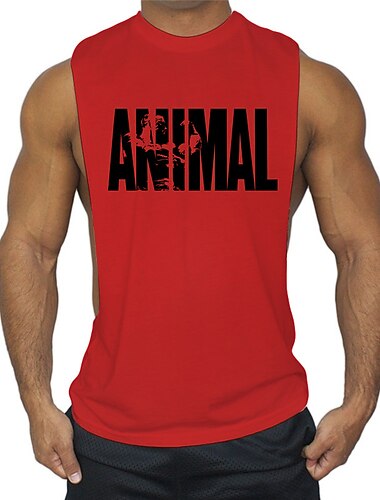  Herren Herren Tier Bodybuilding Tops Tankshirt Vintage Print T-Shirt Weste Muskelshirt Print 85% Baumwolle 15% Elasthan, schwarz , m