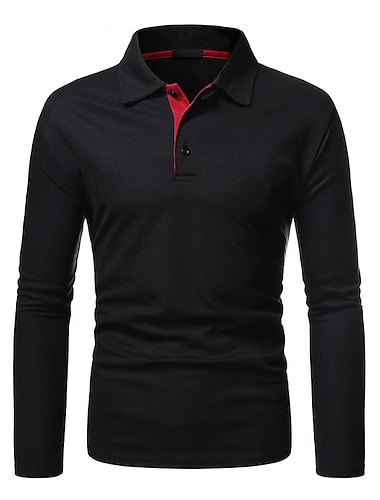  Herr POLO Shirt Golftröja Utomhus Gata Krage Polokrage Långärmad Enkel Sportkläder Ensfärgat Knapp Fram Button-Down Höst Vinter Normal Svart Vit Mörkgrå POLO Shirt