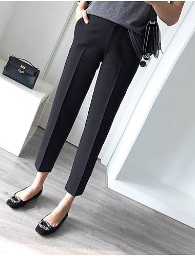  damesjurk werkbroek chino broek enkellange zak midden taille formeel werk dagelijks zwart 1# zwart s m zomer lente&amp;  val