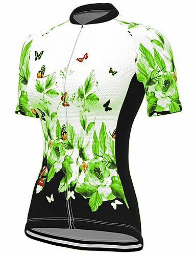  Dames Wielrenshirt Vlinder Flora Botanisch Bloem Korte mouw Fietsen Shirt Kleding Bovenlichaam met 3 achterzakken Bergracen Wegwielrennen Snel Drogend Sneldrogend Zacht Reflecterende strips Sport Wit