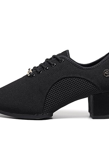  Damen Schuhe für den lateinamerikanischen Tanz Übe das Trainieren von Tanzschuhen Line Dance Leistung Party Praxis Mit Schleife Oxford Starke Ferse Schnürsenkel Knöchelriemen Erwachsene Schwarz