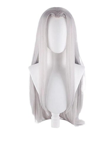  Perruques de cosplay Argent Gris Lisse naturel Cheveux synthétiques Long Perruques Femmes Perruques Pour la fête