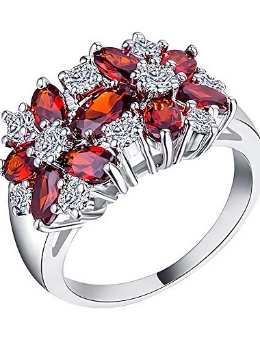  argent ovale coupe rouge noir vert bleu zircon cubique anneau floral cluster femmes multicolore cocktail anneau cluster fleur anniversaire mariage bague de fiançailles