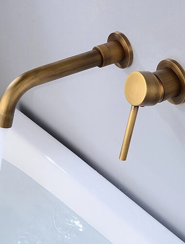  Waschbecken-Mischbatterie für Badezimmer, Wandmontage, 2 Löcher, Einhand-Waschbecken-Mischbatterie, Messinghähne, raues Ventil mit Kalt-Warmwasser-Schlauch, gealterte Bronze/schwarzes Satin-Nickel/helles Chrom