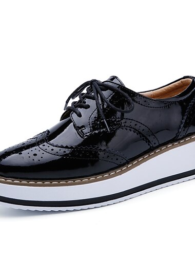  Women's Oxfords Work Daily Solid Colored Flat Heel Round Toe Faux Leather PU Lace-up Almond Black White