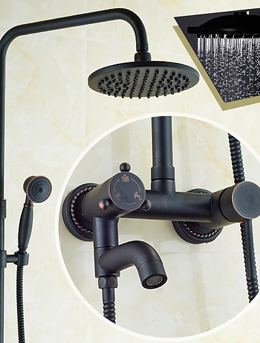  Vintage-Duscharmatur-Set, Duschsystem 8 "Regenduschkopf-System-Kit, Handbrause inklusive Regendusche im antiken Stil, galvanisierte Außenmontage, Messingventil, Badewannen-Duschmischbatterien