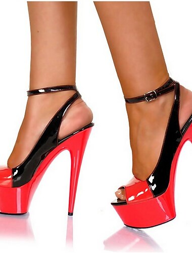  dames hakken pumps stiletto's plateausandalen dagelijks feest effen plateau hoge hak naaldhak ronde neus gesloten teen pu gesp zwart/rood schoenen met rode onderkant