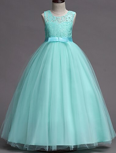  Abito da damigella d'onore bambina Da ragazza Vestito Abito da sera Vestito da festa Matrimonio Feste Compleanno Da principessa Dolce Pizzo Retato Floreale Senza maniche Girocollo Bianco Rosa 4-13