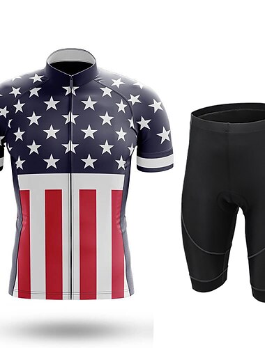  Miesten Pyöräily jersey ja shortsit Lyhythihainen Maastopyöräily Maantiepyöräily Kesä Punainen Raita USA / USA Tähdet Hauska Pyörä 3D alusta Nopea kuivuminen Takatasku Kosteuden siirtävä Hengittävä