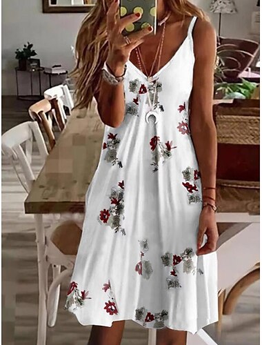  Damen Mini Kleid Lässiges Kleid Petite Kleid Sommerkleid Basic Sexy Lässig Urlaub Alltag Feiertag Regelmäßige Passform Herz LOVE Obst Ärmellos V-Ausschnitt Spaghettiträger Ananas Blumen
