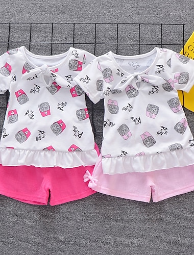  Voor meisjes 3D Tekenfilm Strik T-shirt & shorts Korte mouw Chique en modern Basic Casual Kinderen