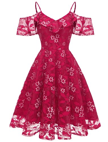  Γραμμή Α Μέχρι το γόνατο Φορέματα χορού Κομψό Βίντατζ Κοντομάνικο Λαιμόκοψη V Επισκέπτης γάμου Αποφοίτηση Δαντέλα με Εισαγωγή δαντέλας Σχέδιο / Στάμπα 2025