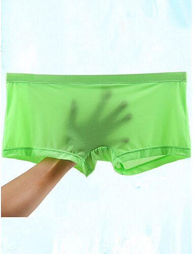  Men's Basic Fashion Solid Color Boxers Underwear Stretchy Mid Waist Transparent Panties Breathable Comfortable 1PC White Green Red Light Blue M