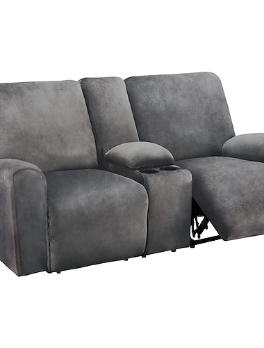  Funda reclinable para sofá de dos plazas con consola central, funda elástica de terciopelo burdeos para sofá reclinable, funda para sofá de dos plazas reclinable, gruesa, suave, lavable, fundas para
