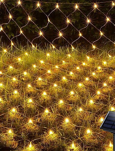  sol -ledade nätlampor 8 lägen 200 lysdioder 9,8ft x 6,6ft trädomslag mesh fairy twinkle lights för utomhus uteplats gräsmatta trädgård veranda buskar camping fönster jul