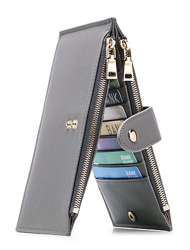  RFID blokující bifold peněženka držák kreditních karet PU kůže peněženka na karty dvojitý zip hasp peněženka na karty