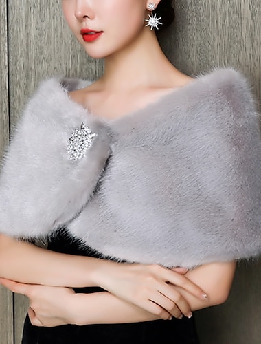  faux fur wraps kvinders wrap bolero damer elegante ærmeløse imiteret pels efterårs bryllup wraps med rhinestone til det daglige efterår