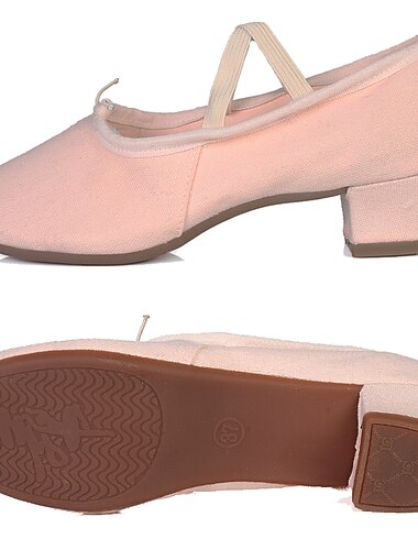  Damen Balletschuhe Ballsaal Ausbildung Leistung Praxis Absätze Starke Ferse Gummiband Slipper Kamel Weiß Schwarz