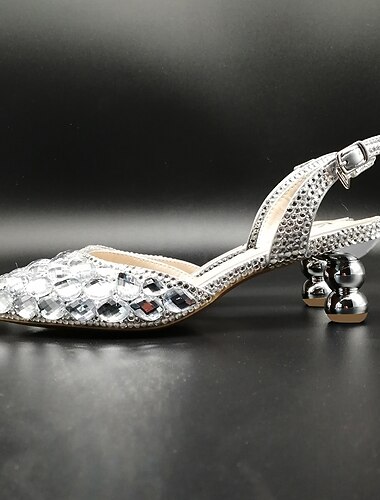  Rosa damesko med spiss tå og lav hæl og slingback-sko med strass – elegante sko til bryllup, brudepike og fest