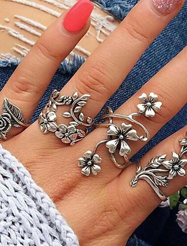  Ensemble d'anneaux Bagues Soirée Rétro Argent Alliage Forme de fleur Mode Rétro Vintage Punk 4 pièces / Femme