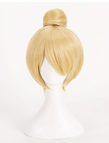  Paruka Tinker Bell víla Tinker Bell Tinkerbell cosplay paruky krátké blond vlasy s drdolem tepelně odolné syntetické vlasy paruka Halloween paruky
