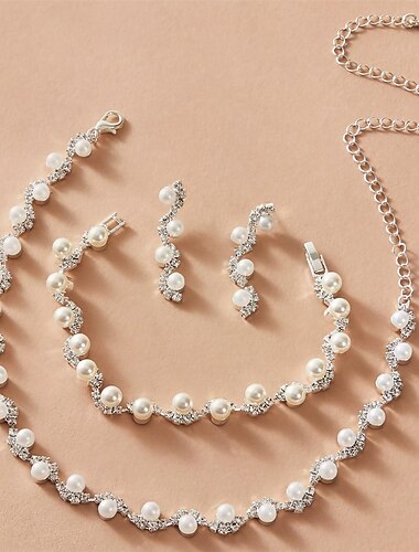  1 set Jewelry Set For Women's Anniversary Gift Prom Imitation Pearl Rhinestone Plaited Wrap Ball / Beach