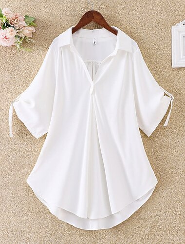 Damen Hemd Bluse Streetwear Casual einfarbig Halbarm normale Oberteile Hemdkragen Arbeit Alltag Wochenende Schwarz Weiß Gelb Rot Frühling Herbst