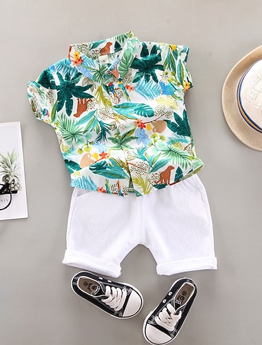  Chico 3D Flor Camiseta y Bermudas Moderno Básico Casual Algodón Niños