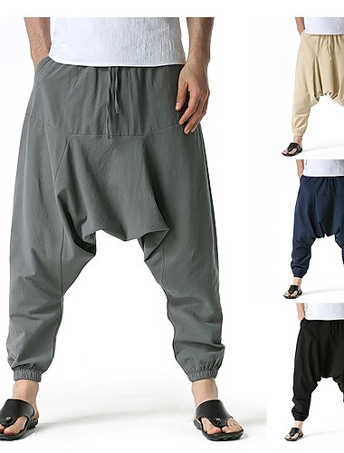 Herren Haremshosen Leinenhose Hose Hosen Sommerhosen Hosen Hose Elastische Taille Drop Schritt Glatt Weich In voller Länge Casual Täglich Leinen / Baumwoll Mischung Baumwolle und Leinen Hippie Yoga