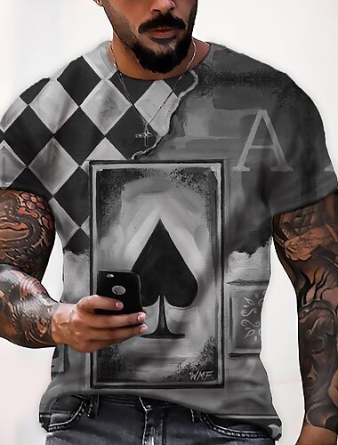  Herren Grafik Karo Poker Hemd T Shirt T-Shirt Verwaschenes T-Shirt Kurzarm T-Shirt 3D-Druck Rundhalsausschnitt Hemd Designer Basic Schmale Passform Lässig Täglich Wochenende Schwarz / Weiß Rot / Wei