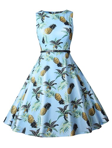 50er Jahre Schlagkleid ärmelloses Swingkleid mit Gürtel Retro Vintage Kleid Partykostüm Damenkostüm Cosplay Party Cocktail knielang Frühling Sommer