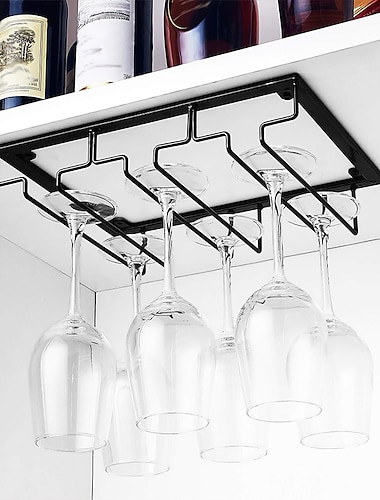  estante de la copa de vino debajo del gabinete soporte de copas de metal organizador de copa de vino colgador de almacenamiento de gafas para bar cocina en casa negro oro blanco