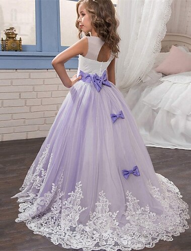  Blumenmädchenkleid Mädchen Kleid Spitzenkleid Formelle Kleidung Prinzessinenkleid Formal Leistung Hochzeit Elegant Vintage Prinzessin Spitze Schleife Blumen Ärmellos Rundhalsausschnitt Weiß Rosa 4-13