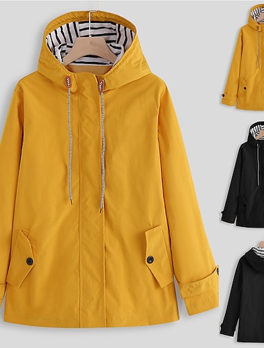  Women's Waterproof Hooded Rain Jacket Hoodie Jacket Hiking Jacket Raincoat Outdoor Windproof Quick Dry Lightweight Casual Windbreaker Trench Coat Top Camping Hunting Fishing Yellow Black Breathable