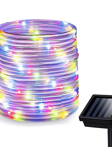  Outdoor-Solar-Lichterketten solarbetriebene wasserdichte Outdoor-Röhrenleuchte mit 100 LED 35,7 Fuß 8 Modi Kupferdraht Lichterkette für Gartenzaun Terrasse Hof Party Hochzeit Weihnachtshalle