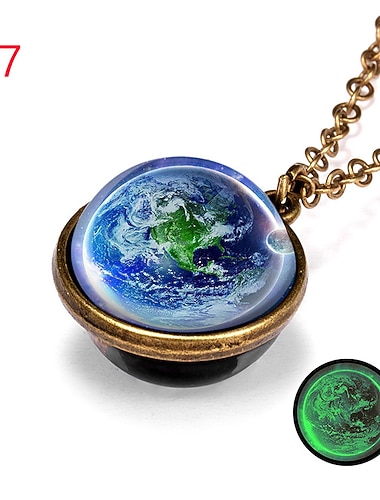  Farjing planeet ketting, glow in the dark galaxy systeem dubbelzijdig glazen koepel planeet ketting hanger sieraden cadeau