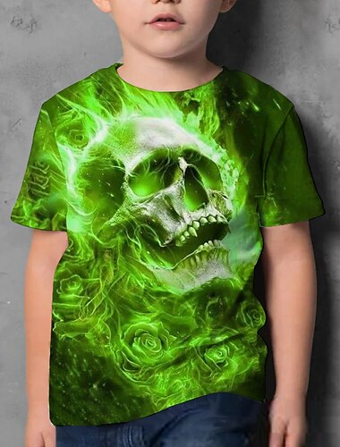  Halloween Pojkar 3D Dödskalle T-shirt Kortärmad 3D-tryck Sommar Aktiv Polyester Barn 4-12 år Normal