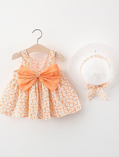 Niños Chica Vestido Flor Sin Mangas Diario Vacaciones Vacaciones Estilo lindo Dulce Algodón Verano 2-8 años Bleu Ciel Morado Naranja