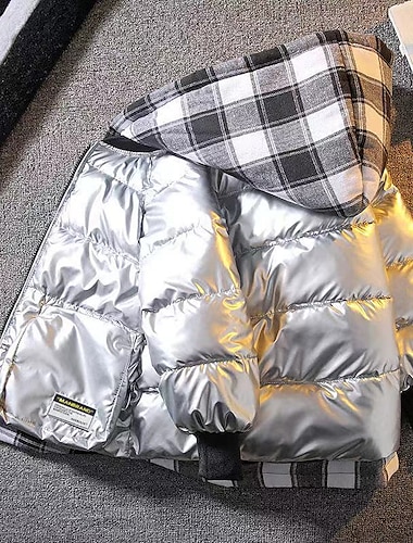  Chaqueta de plumón para niños, ropa de abrigo para otoño e invierno, abrigo con capucha a prueba de agua para niños a cuadros, ropa para niños