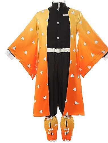  Inspired by Demon Slayer: Kimetsu no Yaiba Agatsuma Zenitsu Anime Cosplay Costumes Japanese Cosplay Suits Accessories Top Pants Belt For Men's Boys Accessories Kimono Coat World Book Day Costumes
