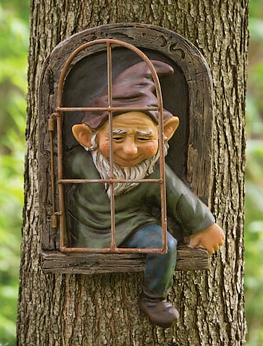  Mini Garden Crafts Decoration Gnome Leave The Window Whimsical Tree Sculpture Garden Decoration Garden Gnome Outdoor Ornament