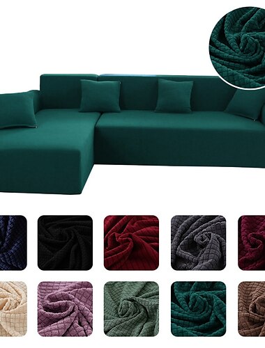  stretch bankhoes hoes jacquard elastische hoekbank fauteuil tweezitsbank 4 of 4 of 3 zits bordeauxrood l-vorm wit grijs zwart effen effen kleur zacht duurzaam wasbaar (1 gratis kussenhoes)