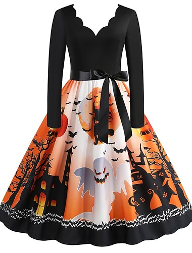  Kürbis Kleid Swing-Kleid Erwachsene Damen Vintage Party / Abend Festival Silvester Einfaches Karnevalskostüm
