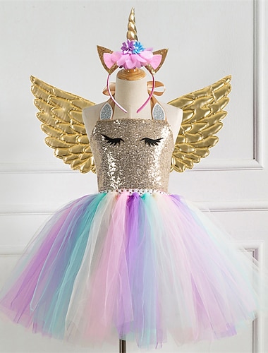  kinderkleidung Mädchen Kleid Regenbogen Mehrfarbig Party Tutu Kleid Fotografie Pailletten Halfter Kuschelig Prinzessin Tüll 2-8 Jahre Silber Purpur Gold