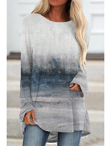  Dames Plus Size T Shirt Tuniek Shirts Grafisch Vintage Tuniek Basis Lange Mouw Ronde Hals Lange Tops Dagelijks Weekend Print Bruin Grijs Fall  Winter
