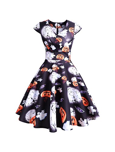 Années 1950 Robe de cocktail Robe vintage Mi-long Robe Charleston Robe Costume de fête Tee-shirt Ligne A Col en V Normal Femmes Mascarade Soirée Halloween Enterrement de Vie de Jeune Fille Adultes