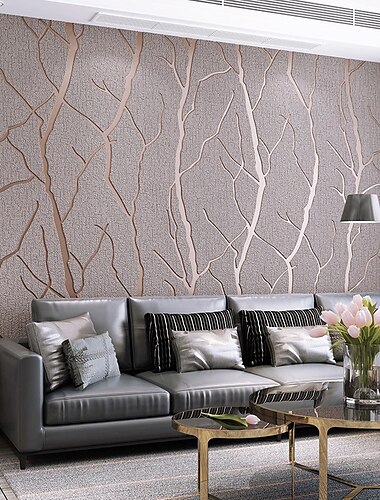  coola tapeter texturerad tapet väggmålning modern 3d tapet tjock ovävd imitation hjortskinn djupt präglad kurvmönster väggbeklädnad klistermärke film modern träd non-woven heminredning 53*1000cm